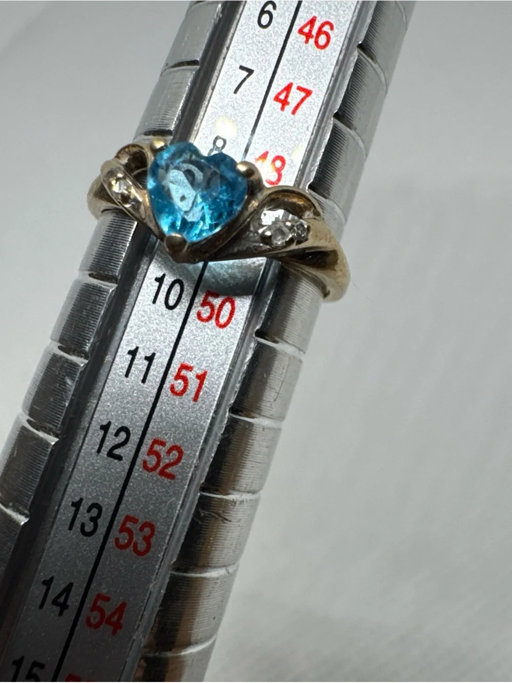 10k Yellow Gold Blue Heart Topaz & Accent Diamond Size 4.75 Ring Love 1.45g